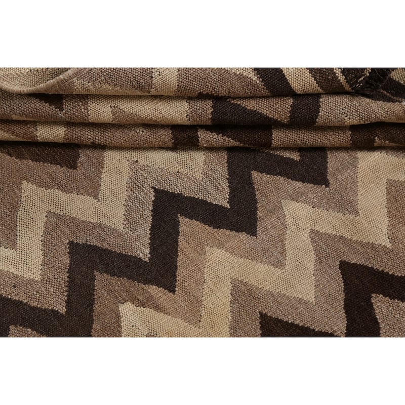 Natural Dye Chevron Kilim Contemporary Area Rug Flat-weave Wool Carpet - 5'1" x 6'8"