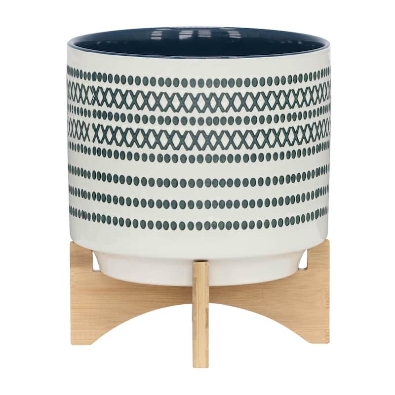 10-inch Ceramic Planter On Stand with Dots