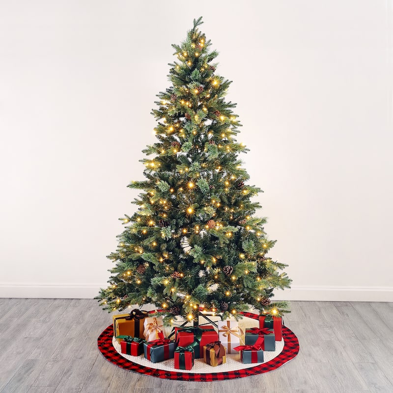 SAFAVIEH 7.5 Ft, Green, Pre-Lit Artificial Christmas Tree With Pine Cones - 56"W x 56"D x 90"H