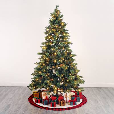SAFAVIEH 7.5 Ft, Green, Pre-Lit Artificial Christmas Tree With Pine Cones - 56"W x 56"D x 90"H