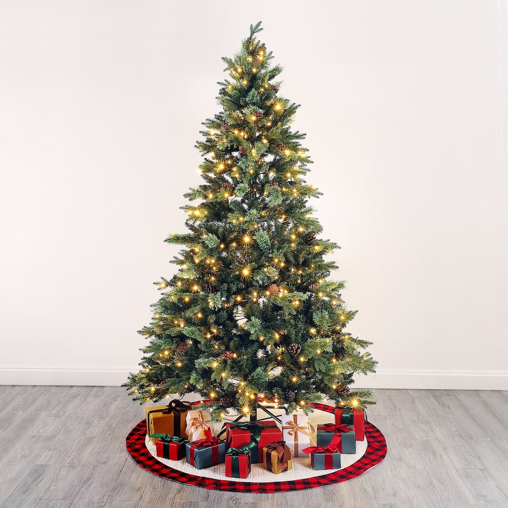SAFAVIEH Merri 7.5 Ft, Pre-Lit Artificial Christmas Tree with Pine Cones - 56" W x 56" D x 90" H - 56Wx56Dx90H