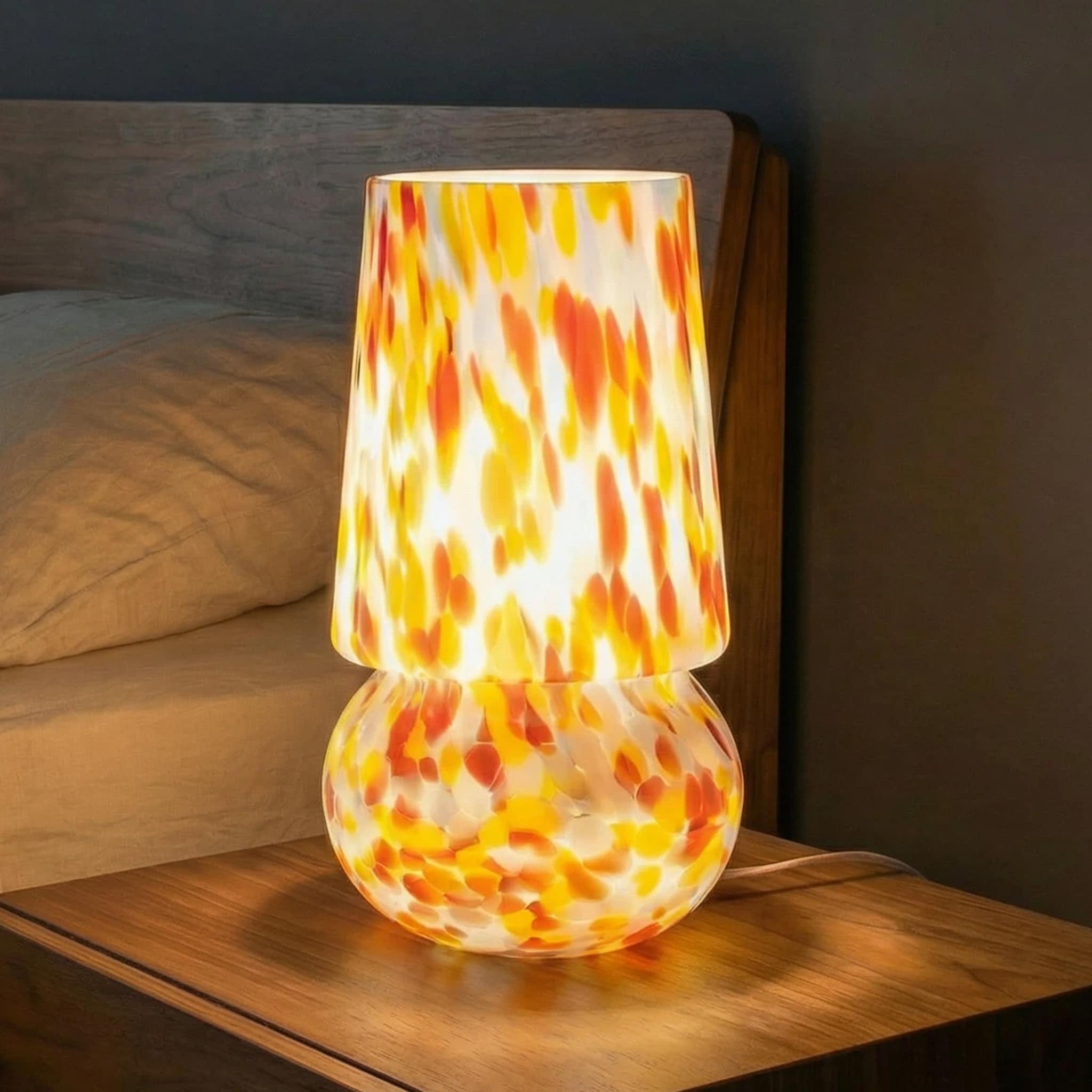 9.8" Dimmable Mushroom Table Lamp with Handcrafted Pattern, Woven Beige Cord