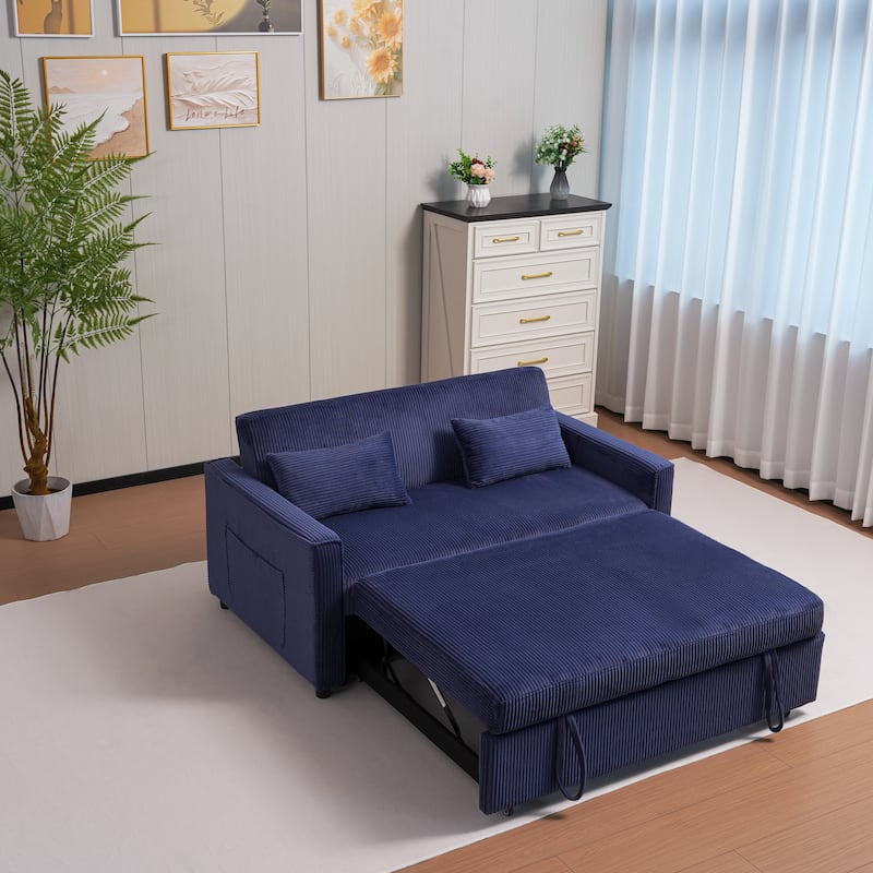 3-in-1 Multi-Functional Futon Sofa Bed, Sofa Bed with Adjustable Backrest, 2 Seater Sofa with Storage Pocket and 2 Pillow