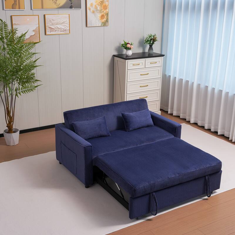 Futon Sofa Bed,3-in-1 Multi-Functional Corduroy Sleeper Couch Pull-Out Bed,Adjustable Backrest and Pillows,Convertible Sofa Bed
