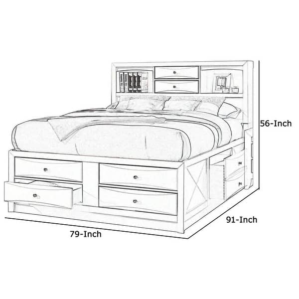 8 Drawer Eastern King Bed with Bookcase Headboard and Round Knobs, White On Sale Bed Bath