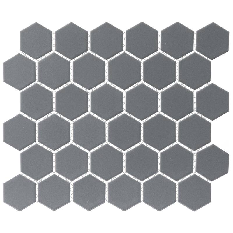 Merola Tile Metro 2" Hex Glossy Grey 11-1/8" x 12-5/8" Porcelain Floor and Wall Tile