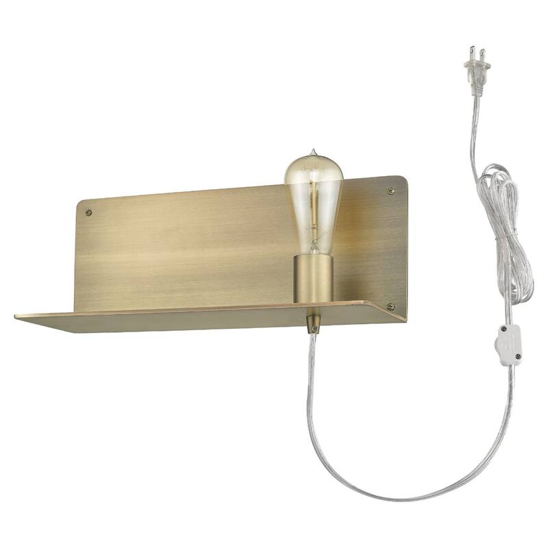 Dull Gold Plug-in Wall Sconce with Shelf and LED Compatible Metal Fixture for Entryway or Office - 6" H x 15" W x 5" D