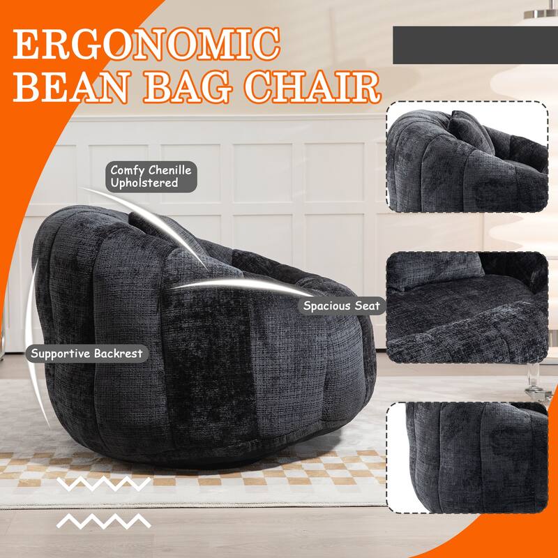 HOMEFUN Chenille Upholstered Durable Comfort Lounger High Back Bean Bag Loveseat Sofa