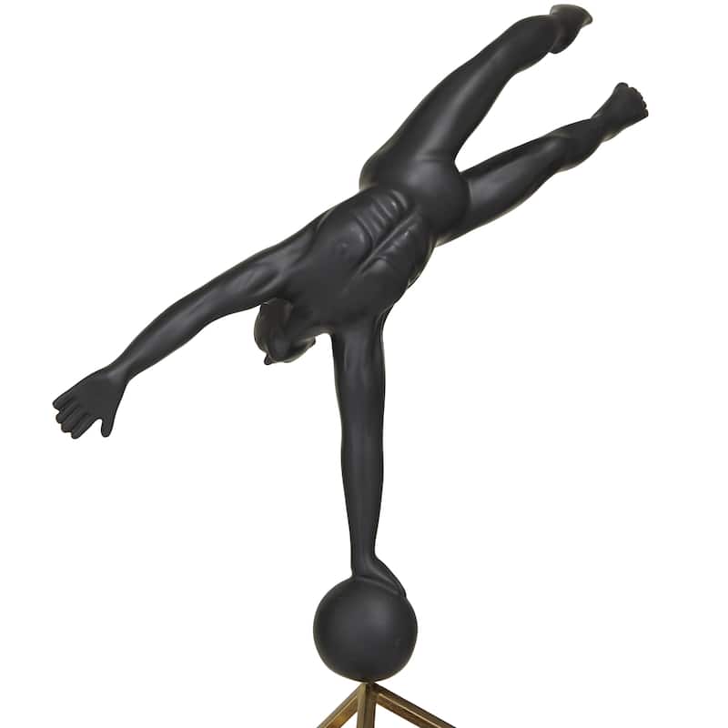 Marble Gymnast Decorative Sculpture with Gold Cube Base - Black - Roche River Decor