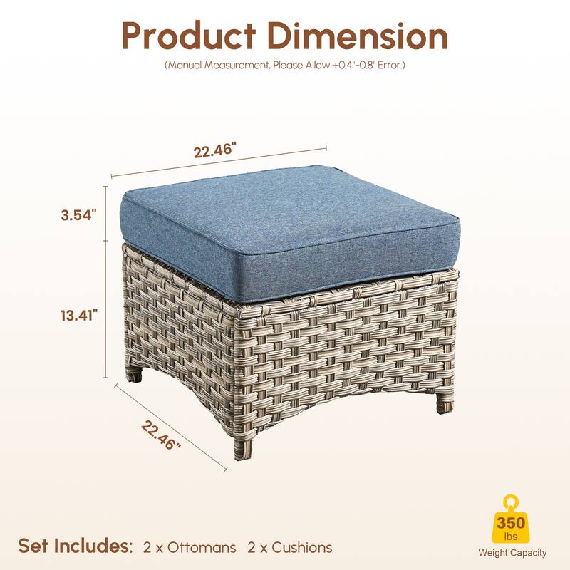 XIZZI Patio Wicker Ottoman with Cushion Outdoor Footrest