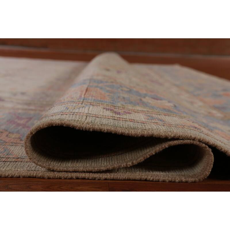 Hand Knotted Oriental 100% Wool Carpet Transitional All-Over Beige & Ivories Oushak Area Rug - 11' 9'' X 9' 1''