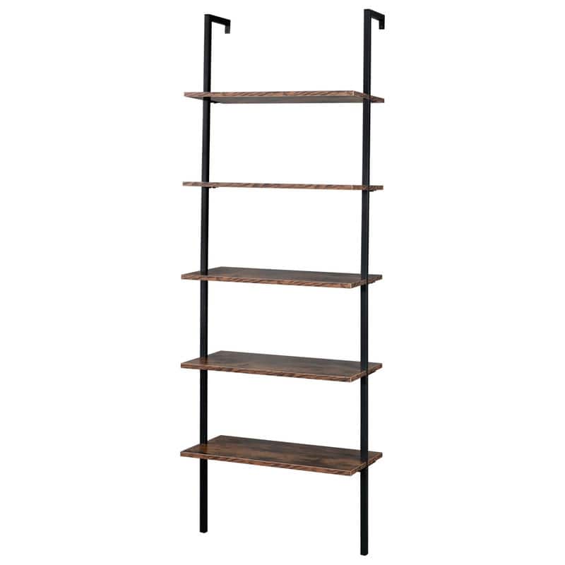 5-Tier Industrial Wood Ladder Bookcase with Metal Frame