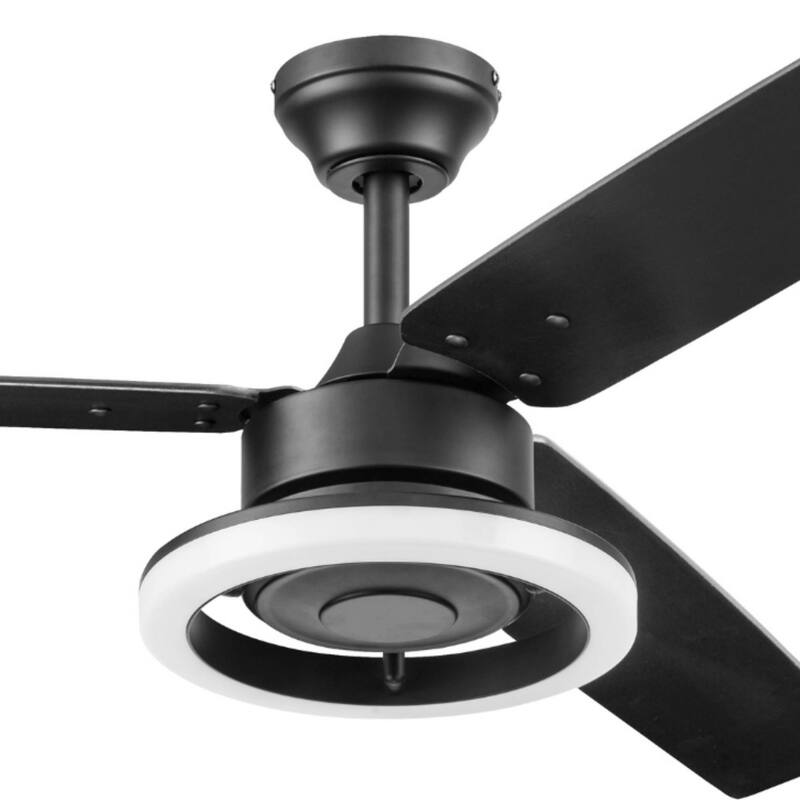 52" Prominence Home Orbis Matte Black Modern Indoor LED Ceiling Fan with Light, Remote Control