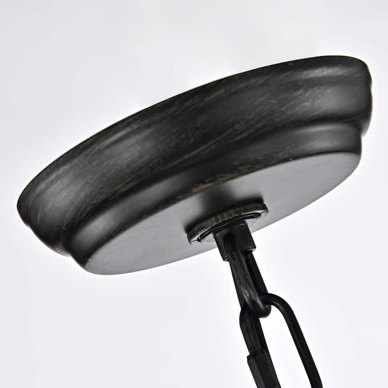 Daniela Pine Wood Drum Cage Glass Pendant with Antique Black Metal