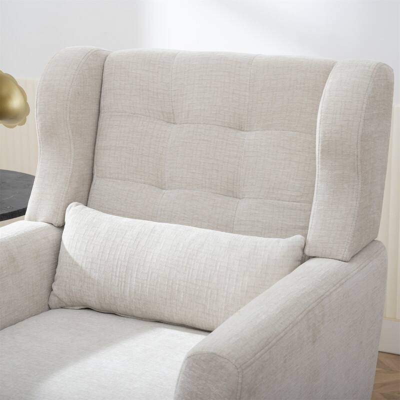 Modern Chenille Upholstered Armchair with Pillow and Solid Wood Leg