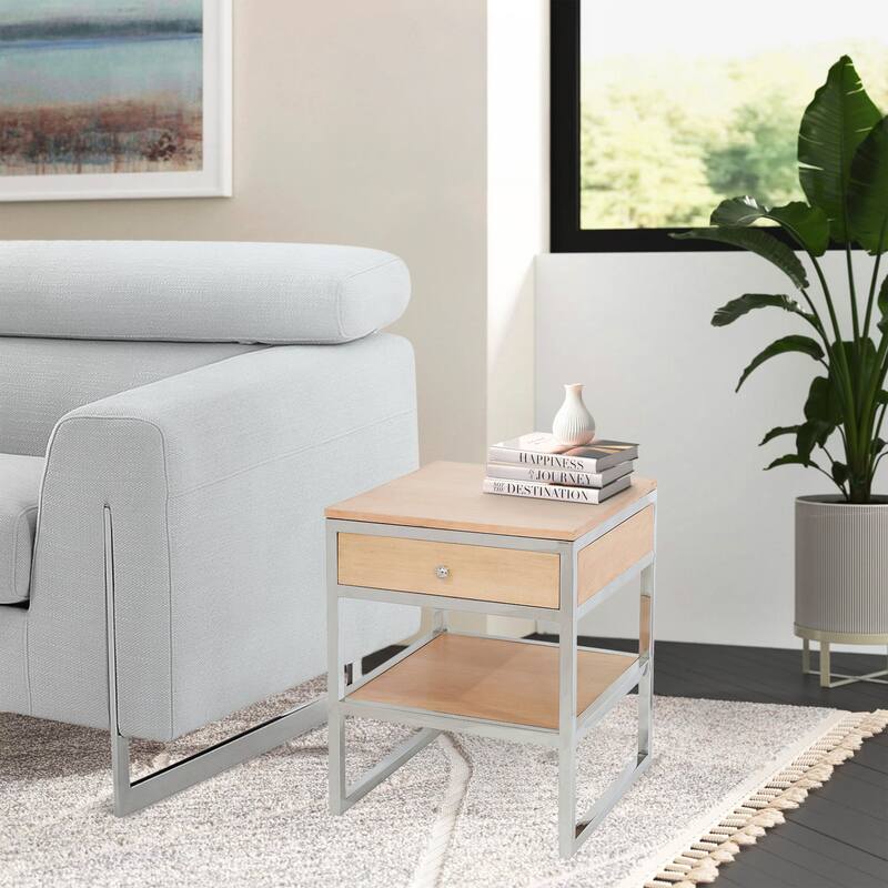 Pasargad Home Haven Modern Side Table with Drawer - W19.5" x D19.5" x H24"