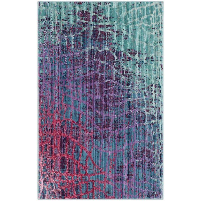 SAFAVIEH Valencia Nazila Distressed Vintage Boho Oriental Polyester Rug - 2' x 3' - Blue/Fuchsia