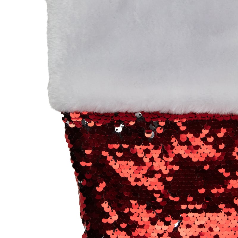 22" Red and Silver Reversible Sequined Christmas Stocking