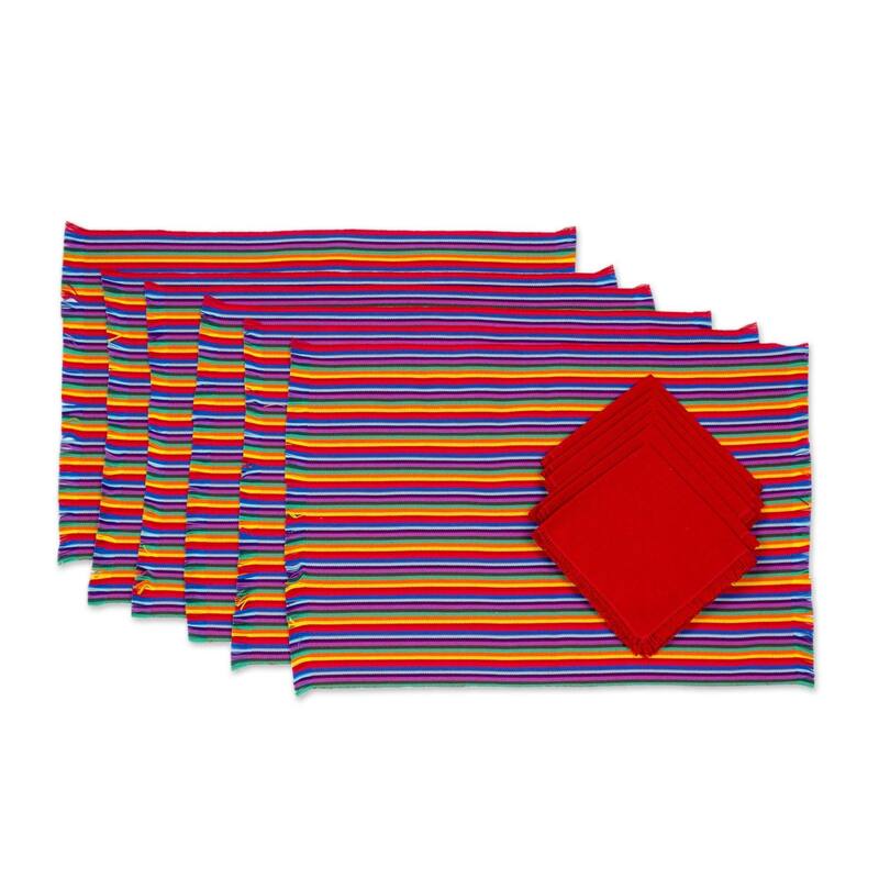 Cotton placemats and napkins, 'Rainbow Inspiration' (set of 6)