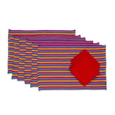 Cotton placemats and napkins, 'Rainbow Inspiration' (set of 6)