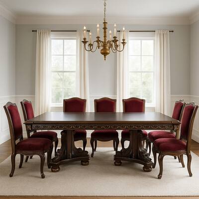 Finn 84-112 Inch Traditional Extendable Dining Table, Dual Pedestal, Brown