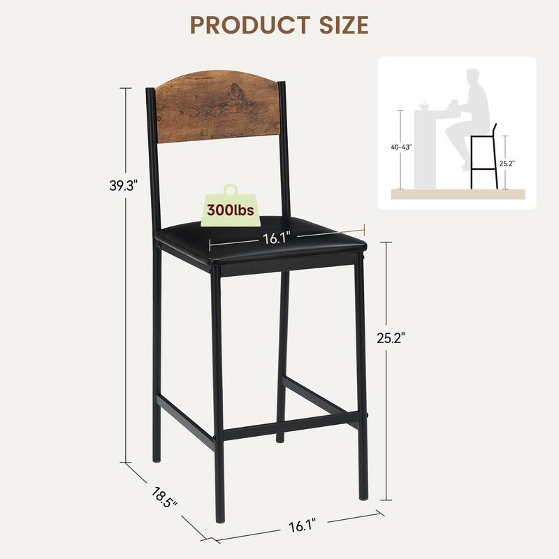 Bar Table Set of 2 with Footrest, Kitchen Dining Table with 2 Upholstered Chairs