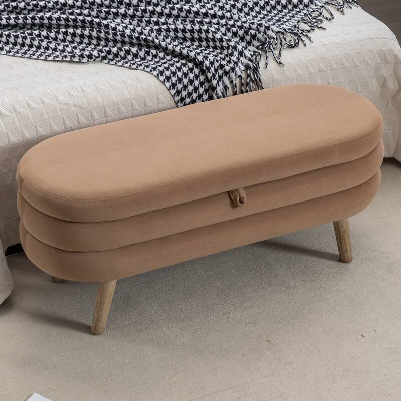 Velvet Fabric Storage Bench Bedroom Bench With Wood Legs For Living Room Bedroom