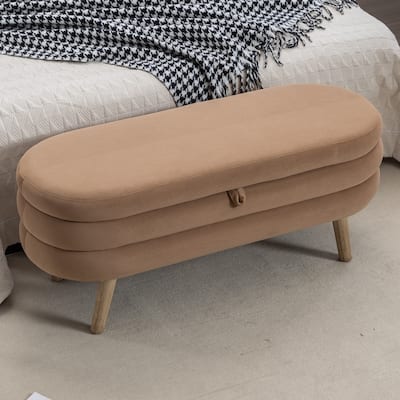 Velvet Fabric Storage Bench with Wood Legs