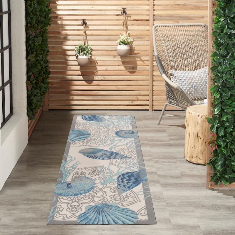 Waverly Sun & Shade Shore Thing Tropical Sea Shell Floral Indoor Outdoor Area Rug