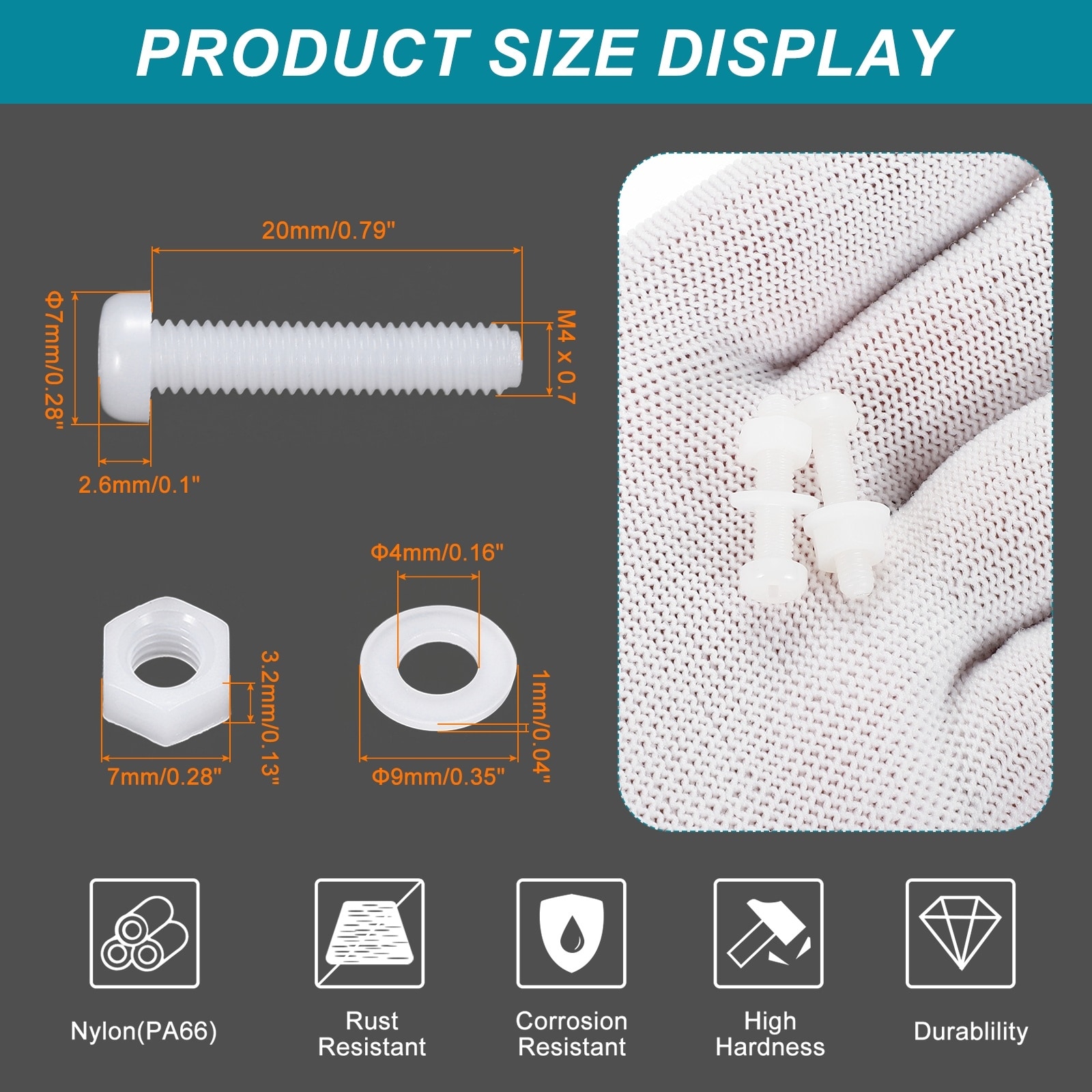 Nylon Round Head Bolts Hex Nuts Washer Combination Kit