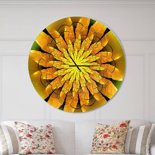 slide 2 of 10, Designart 'Bright Yellow Fractal Flower on Green' Oversized Modern Wall CLock 36 in. wide x 36 in. high