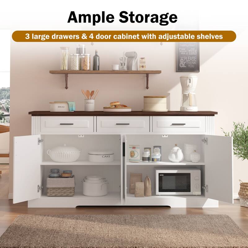 63 Inch Farmhouse Barn Door Storage Cabinet with 2 Drawers, Door Rack & Adjustable Shelves