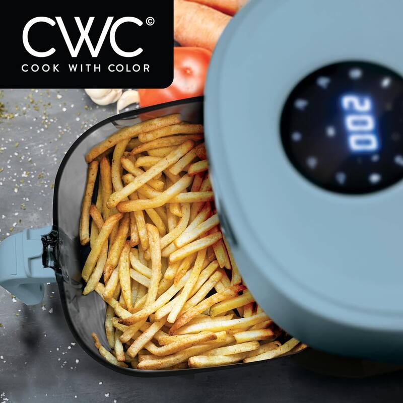 COOK WITH COLOR 1200W Air Fryer: Glass Basket, Dishwasher Safe, 60min Timer, 6 Presets, Temp Control 175F-400F, 4 - 5.5 QT