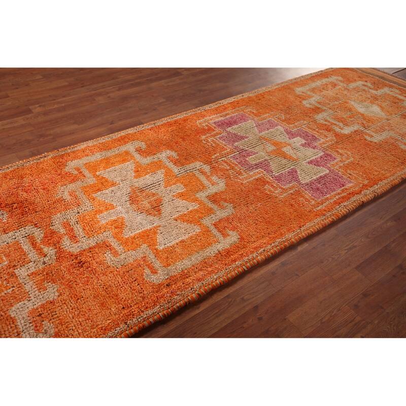 Transitional Oushak Vintage Runner Rug Handmade Wool Carpet - 3'6"x 9'9"