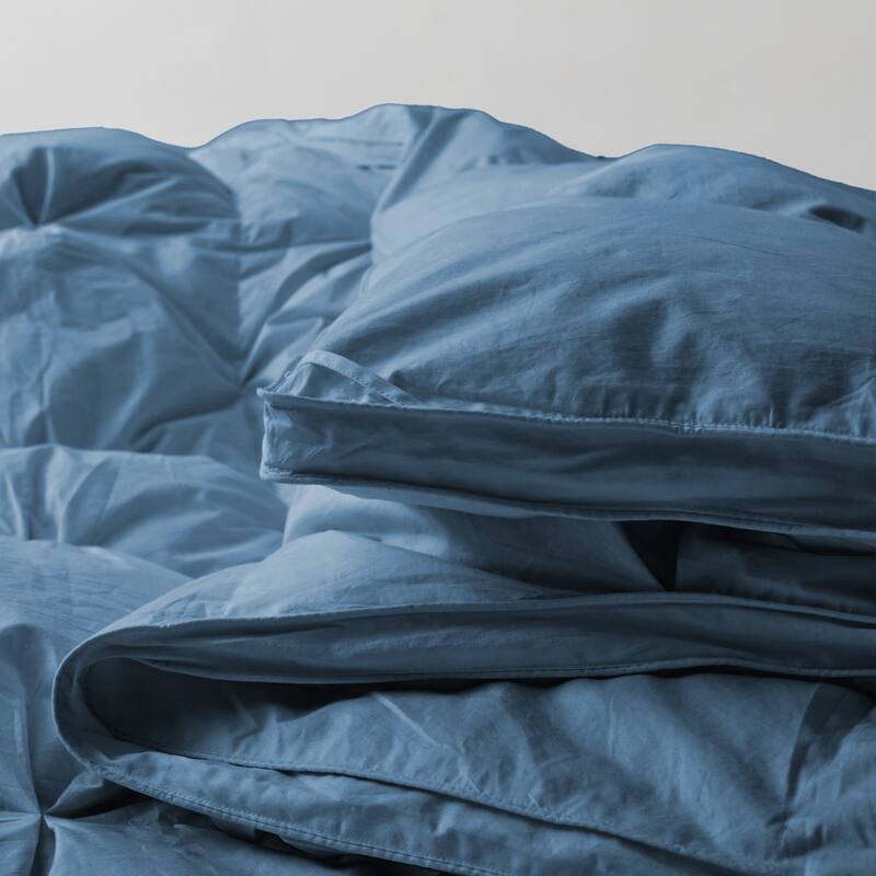 All Season White Goose Feather Down Gusseted Pintuck Pleat Comforter 100% Cotton Cover