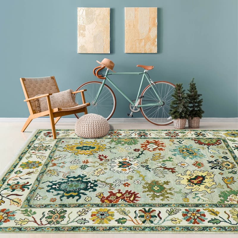 Mint Arts & Crafts Oushak Wool Rug 8x10 Hand Knotted by LoomBloom - 7' 11'' x 10'