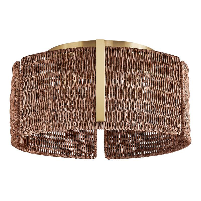 MLiAN 3-Light Natural Rattan Flush Mount Light... - 15"