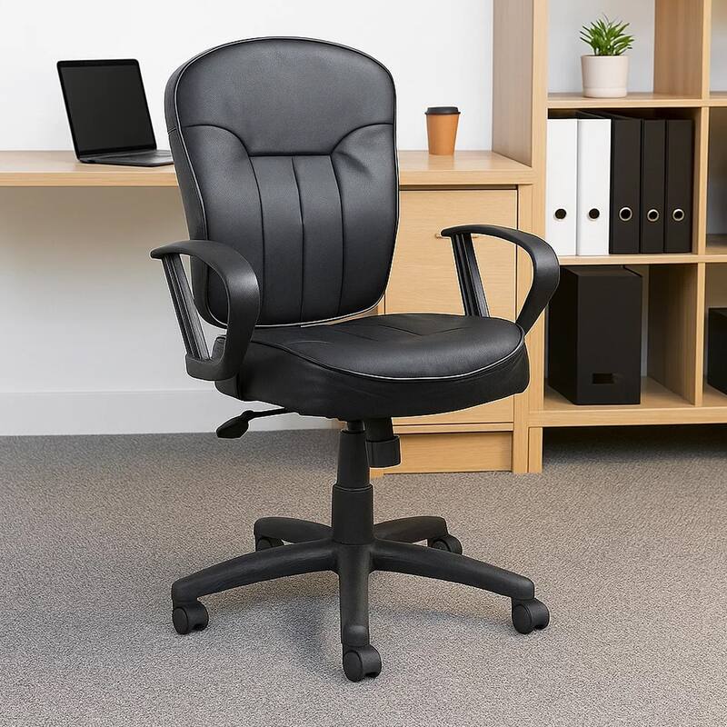 Sera Executive Office Task Chair, Loop Arms, Mid Back Black LeatherPlus
