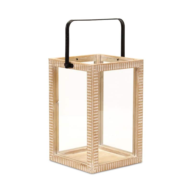 Ridged Rectangular Wooden Tabletop Lantern - 16"