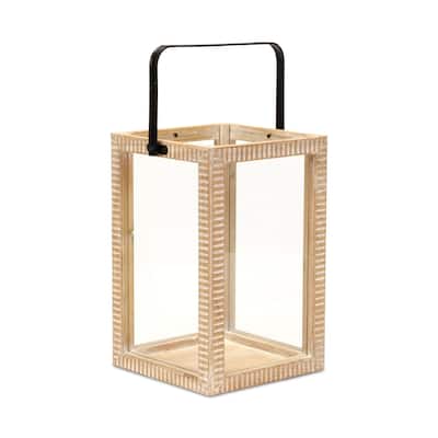 Ridged Rectangular Wooden Tabletop Lantern - 16"