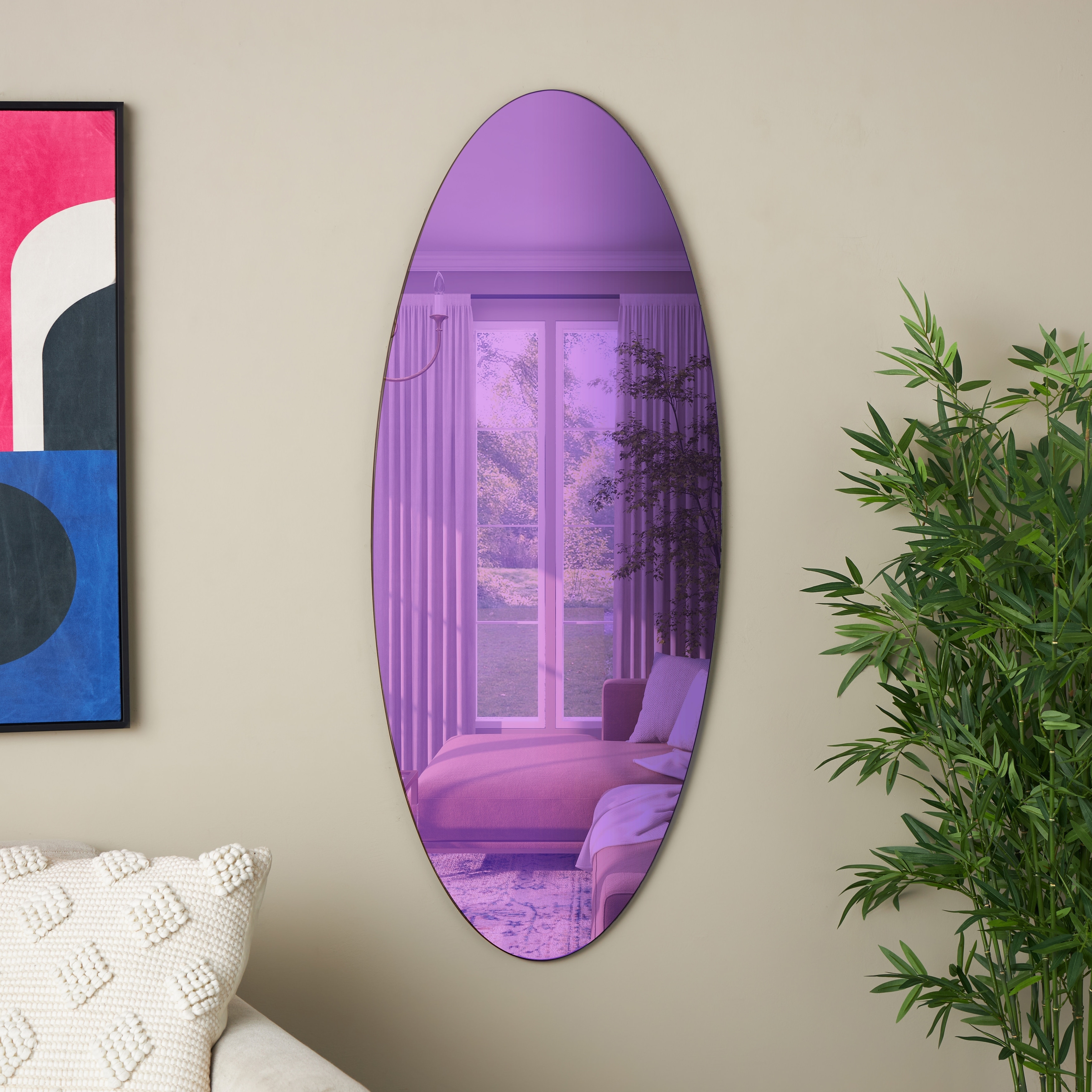Purple, Blue or Beige Glass Oval Room Wall Mirror