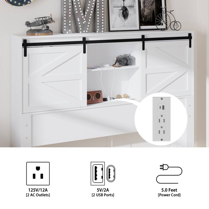 Storage Bed Queen Size Bed Frame w/Charging Station Light Drawers