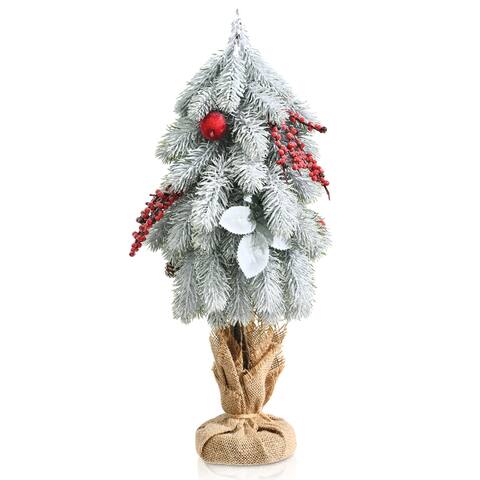Costway 19''Snow Flocked Tabletop Christmas Pine Tree w/Pine Cones & - See Details