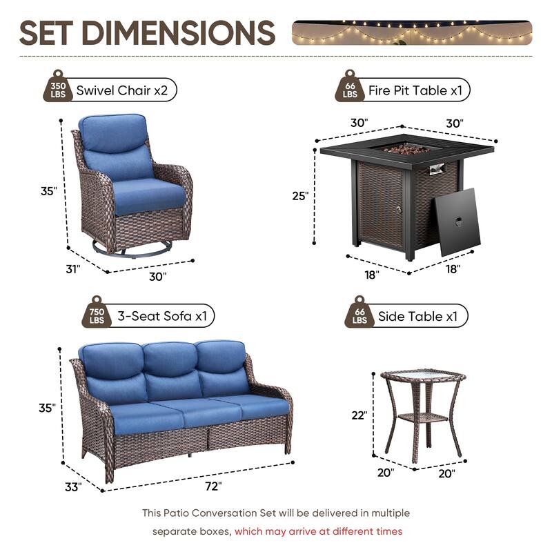 Pocassy 30 In Outdoor Fire Pits with Patio Sofa Swivel Glider Chari Furniture.