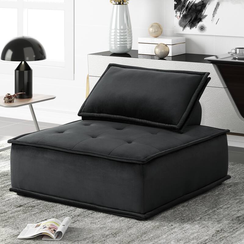 Velvet Upholstered Armless Chair with Pillow
