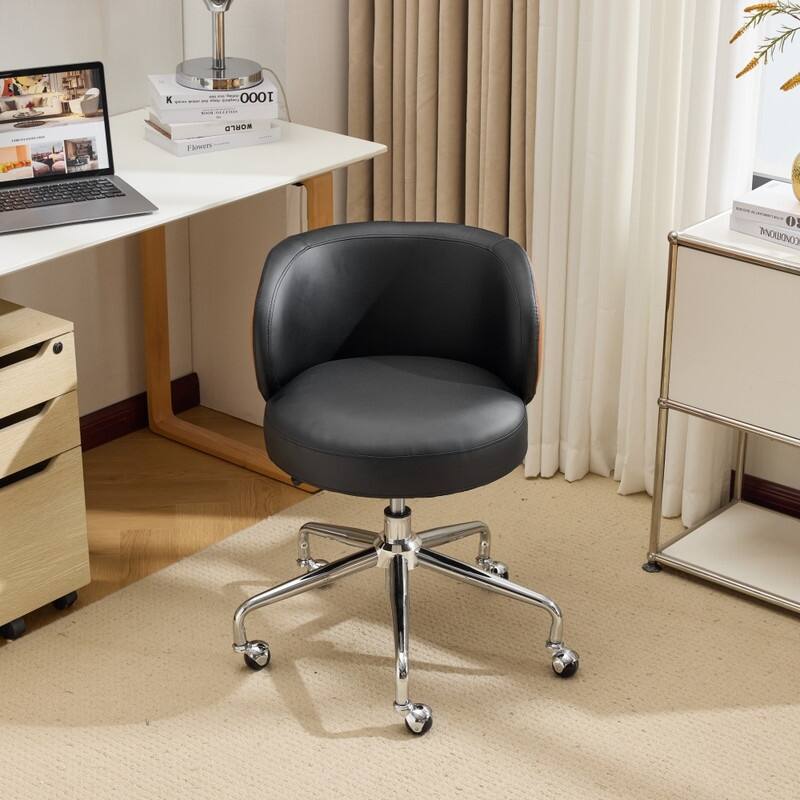 Modern PU Swivel Chair Armless Adjustable Rolling Office Desk Chair with Wheels and Backrest Support - N/A