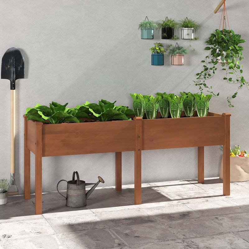Costway Raised Garden Bed Elevated Fir Wood Planter Box with 2 Large - See Details
