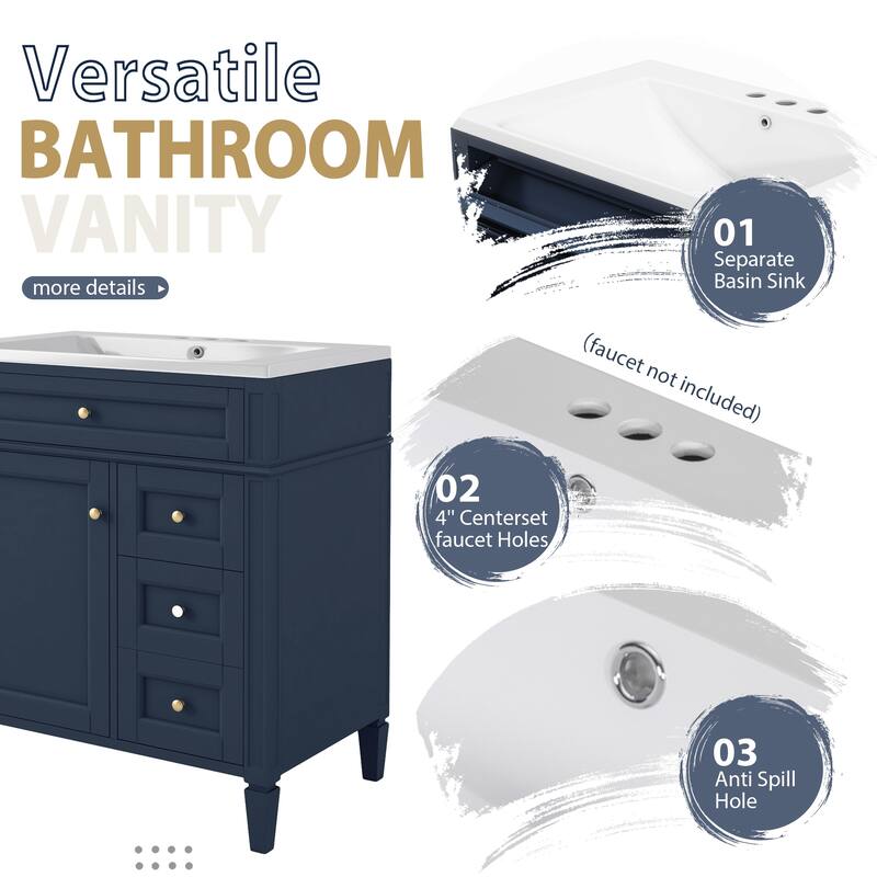 30'' Bathroom Vanity Set with Mirror Cabinet, Freestanding Bathroom Storage Cabinet with 2 Drawers and a Tip-out Drawer