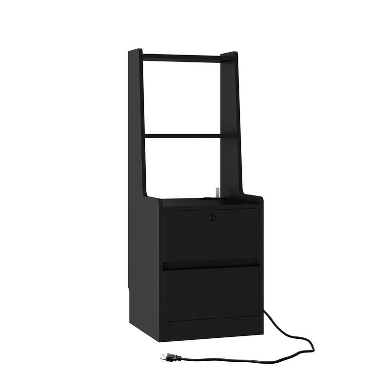 Smart Nightstand with 2 Drawers, Night Light and Charging Station, Modern Bedside Table Side Table with Bookshelf for Bedroom