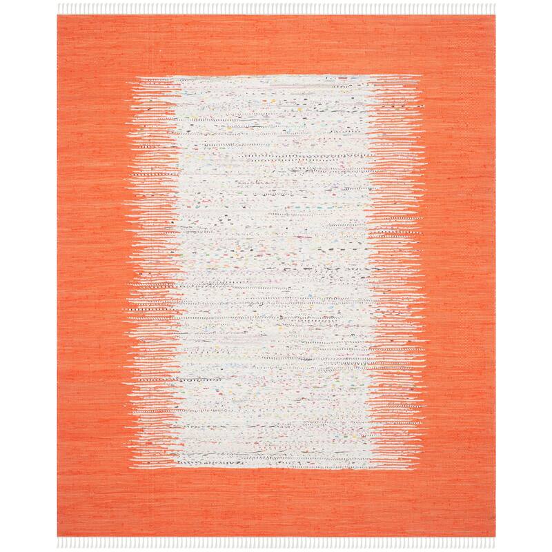 SAFAVIEH Handmade Flatweave Montauk Sidney Cotton Rug - 9' x 12' - Ivory/Orange